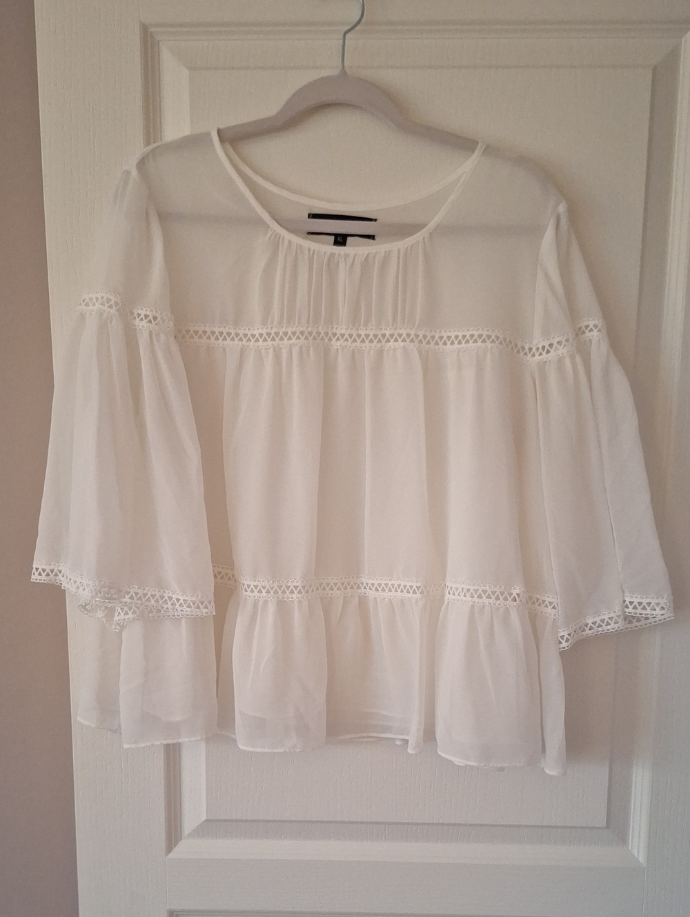 Max Studio White Lace-Trim Boho Peasant Blouse